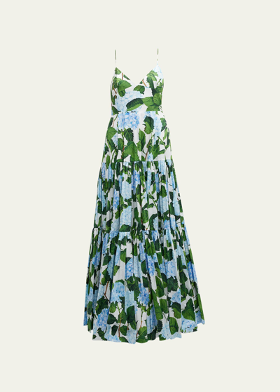 Oscar De La Renta Hydrangea-print Tiered Poplin Maxi Tank Dress
