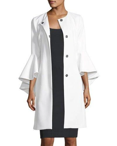Milly Selena 3/4-sleeve Snap-front Coat In White