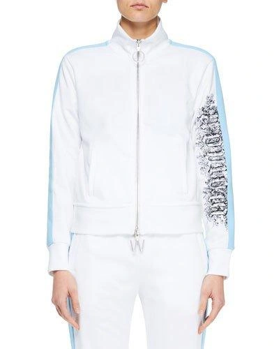 Off-white Zip-front Track Jacket With Side Stripes In White