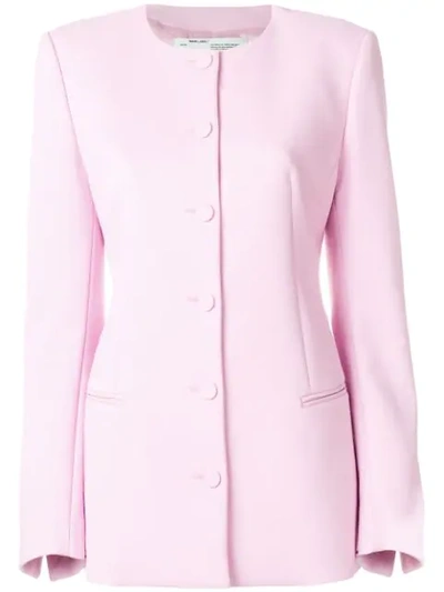 Off-white Round-neck Button-front Tailored Jacket In Baby Pink