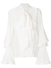 Chloé Bell-sleeved Tie-neck Cotton-blend Gauze Blouse In White
