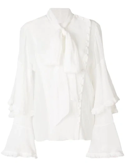 Chloé Bell-sleeved Tie-neck Cotton-blend Gauze Blouse In White