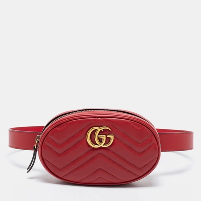 Pre-owned Gucci Red Matelass&eacute; Leather Gg Marmont Belt Bag