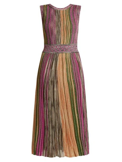 Missoni Striped Pleated Knit Midi Dress In Pink Multi | ModeSens