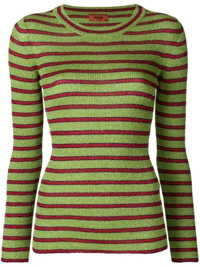 Missoni Striped Long-sleeved Knit Top In Green