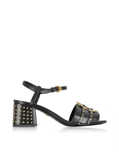 Roberto Cavalli Black Leather Studded Sandals