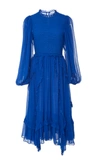 Ulla Johnson Arielle Smocked Silk Cloque Dress In Blue