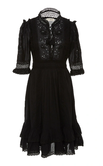 Ulla Johnson Madison Tied Ruffled Broderie Anglaise Cotton-voile Dress In Black