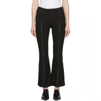 Rosetta Getty Flat-front Flared-leg Cropped Pants W/ Contrast Topstitching In Black