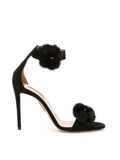 Aquazzura Suede Sinatra 105 Sandals In Blacknero