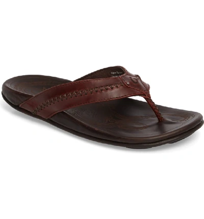 Olukai Mea Ola Flip Flop In Terra/ Dark Wood Leather