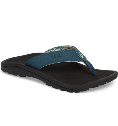 Olukai &#699;ohana Men's Thong Sandals In Stormy Blue/ Black