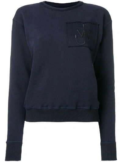 Jw Anderson Logo-embroidered Crew-neck Cotton Sweatshirt In Navy