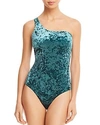 Red Carter Velvet Lace Back One-shoulder One Piece Swimsuit In Emerald