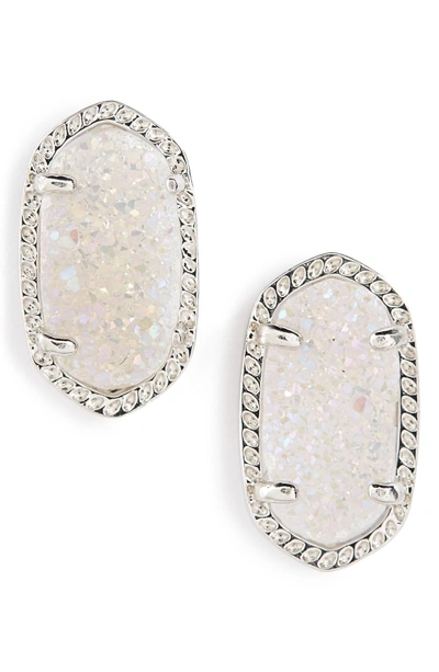 Kendra Scott Ellie Oval Stone Stud Earrings In Iridescent Drusy/ Silver