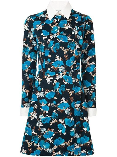 Dalood Side Button Floral Print Dress - Blue