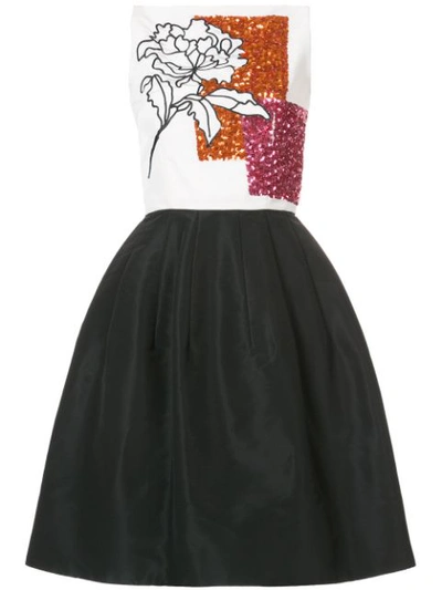 Oscar De La Renta Floral Paillette Embroidery Fit-and-flare Cocktail Dress In Wht-blk