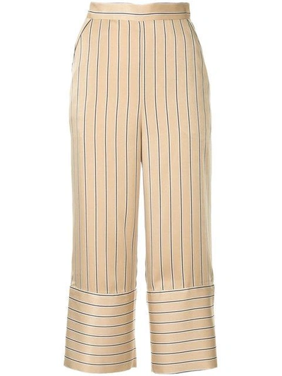 Dalood Cropped Stripe Trousers In Brown