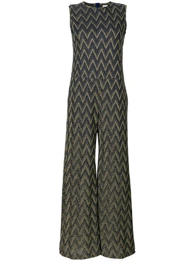 M Missoni Metallic Chevron Pattern Jumpsuit In Blue