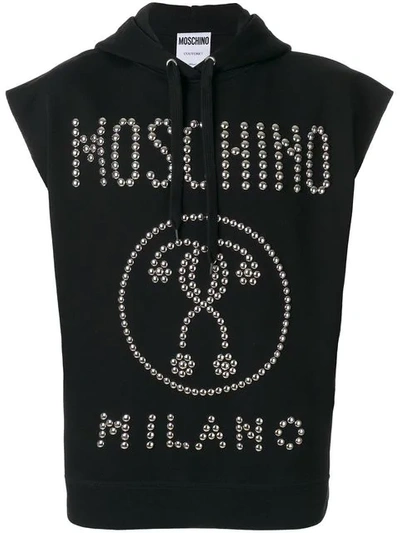 Moschino Studded Sleeveless Hoodie In Black