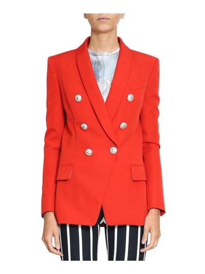 Balmain Red Six Buttons Blazer In Rosso