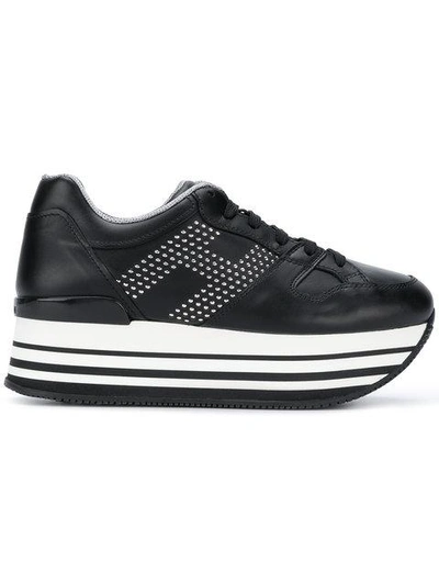 Hogan Maxi H222 Leather Sneakers With Studs In Black