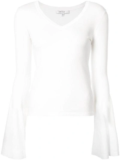 Milly Bell Sleeve V-neck Sweater In White
