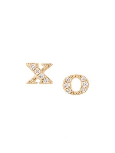 Sydney Evan 14kt Yellow Gold Xo Diamond Stud Earrings In Metallic