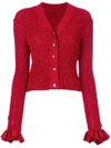 Marco De Vincenzo Ruffled Lurex Cardigan In Red