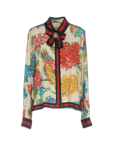 Gucci Floral Shirts & Blouses In Beige