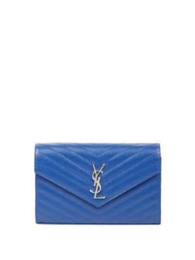 Saint Laurent Monogram Matelasse Leather Chain Wallet In Deep Majorelle