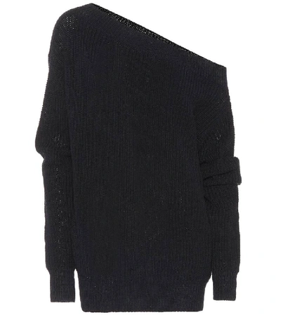 Dries Van Noten Off-shoulder Knit Sweater In Navy