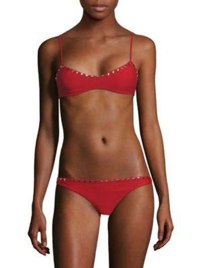 Same Swim Siren Studded Bikini Top In Red