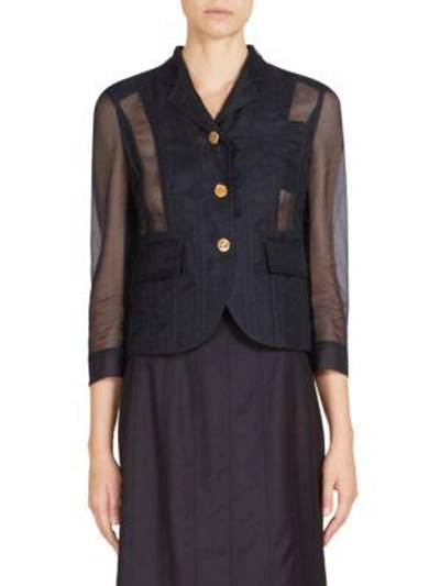 Thom Browne Tulle Lace-up Blazer In Navy