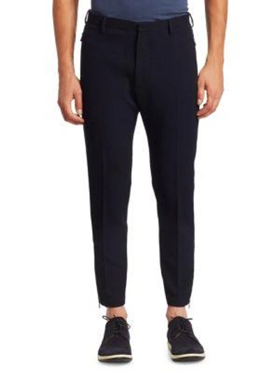 Emporio Armani Grid Knit Jersey Pants In Navy