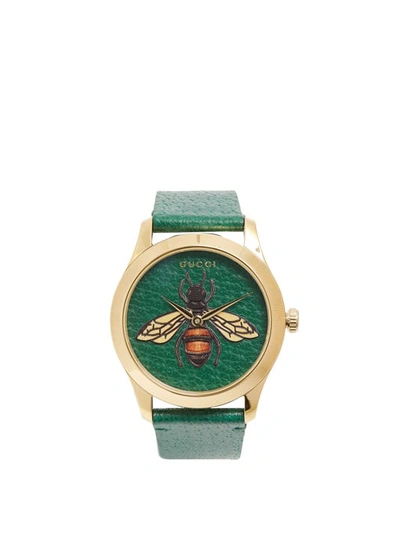 Gucci G-timeless Leather Watch In Green