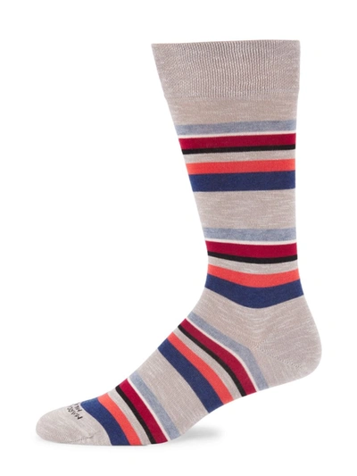 Marcoliani Striped Stretch Cotton Socks In Grey Red