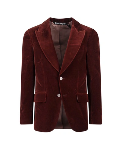 Palm Angels Single-breasted Velvet Blazer In Brown