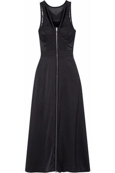 Alexander Wang Woman Mesh, Lace And Silk-satin Midi Dress Black