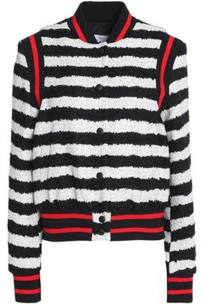 Msgm Woman Striped Cotton-blend Tweed Bomber Jacket Black