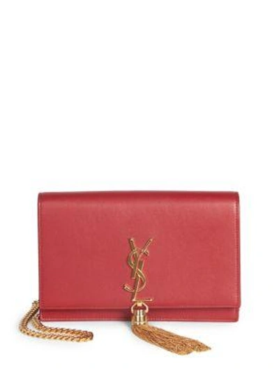 Saint Laurent Kate Leather Chain Wallet In Rouge Eros