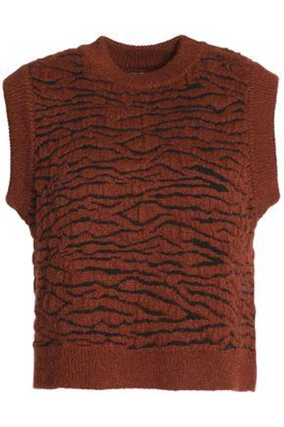 Ganni Woman Richmont Brushed Jacquard-knit Sweater Brick