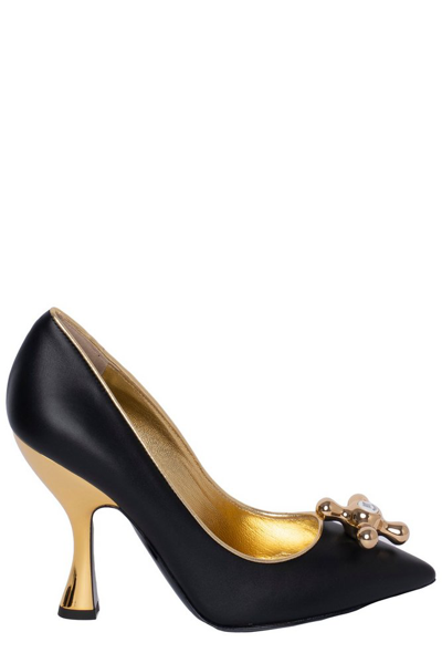 Moschino 100mm Tap-detail Leather Pumps In Black
