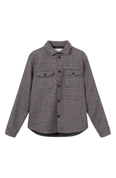 Les Deux Lennon Houndstooth Wool & Recycled Polyester Shirt Jacket In Dark Sand Black