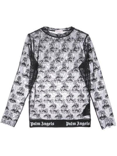 Palm Angels Embroidered Mesh Top - Black