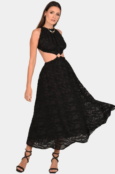 Akalia Brigitte Jacquard Cut Out Midi Dress In Black