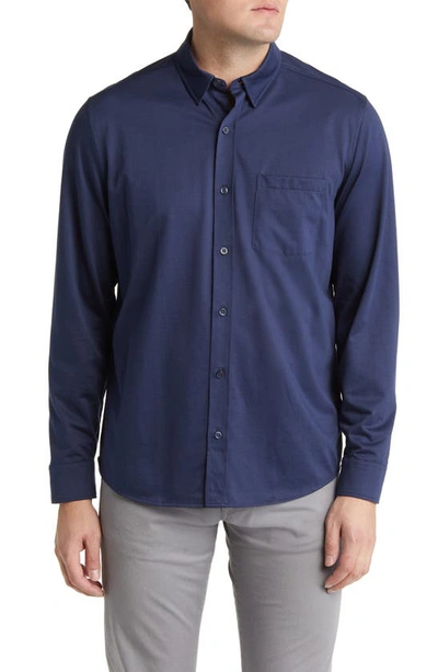 Johnston & Murphy Button Front Knit Shirt In Navy