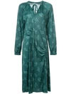 Tibi Remi Print On Jersey Long Dress In Dark Green/mint Multi