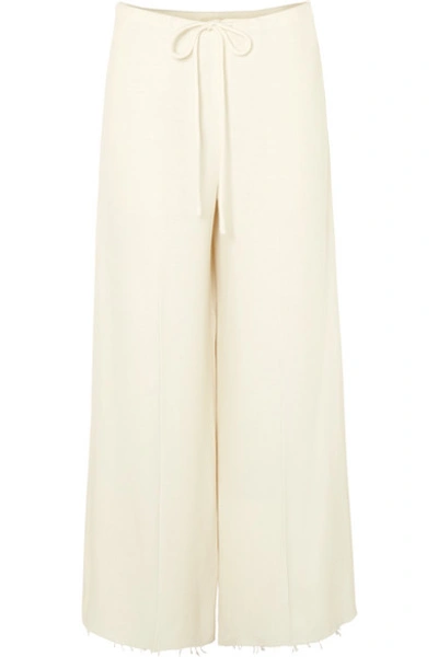 Khaite Renata Frayed Silk Pants In Ivory