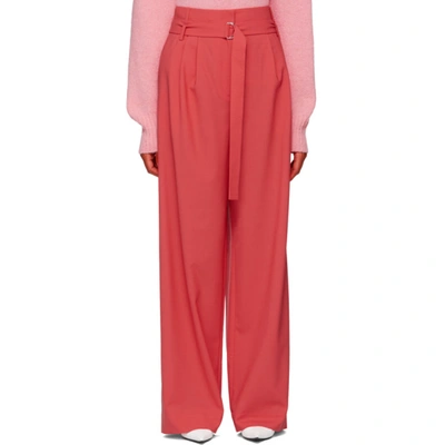 Tibi Stella Belted High-rise Tropical Wool Pants In Raspberry